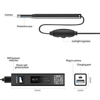 Tbbi Wifi Endoskop Muayene Kamera 5.5 mm 2 mt Mini Otoskop Su Geirmez 