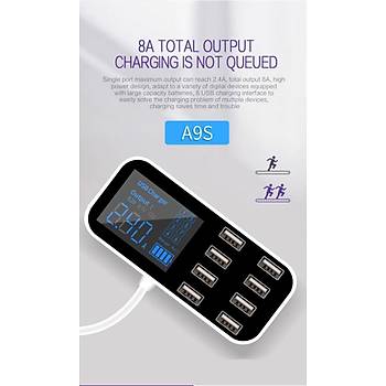 8 USB Portlu LED Ekran Ara ve Masast arj  Adaptr 40W 2.4A 