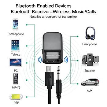 Bluetooth Ses Müzik Alıcısı Adaptörü Araç Aux Kablosu 3.5mm