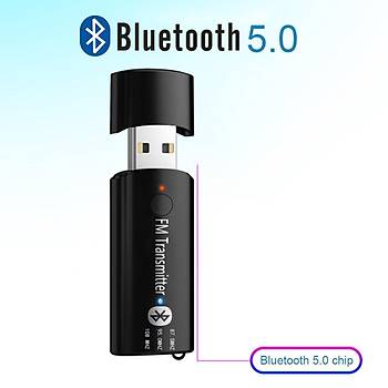 Bluetooth 5.0 FM Hifi Ses Müzik Verici USB Adaptörü 3.5mm Aux Araç Ev Tv