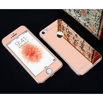 iPhone 5 5S İçin Ön/Arka Mirror Aynalı Ekran Koruyucu Tamperli Cam Rosegold Renk