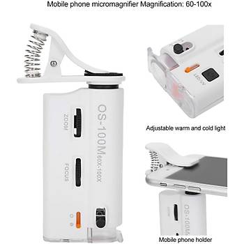60X 100X UV LED I��kl� Mikroskop B�y�te� Cep Telefon Klipsli 