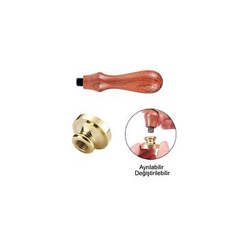 Mühürcüm Mührü Mumu Damga 10 mm Yuvarlak Boş Pirinç Kafa + Ahşap Sap R5799O10
