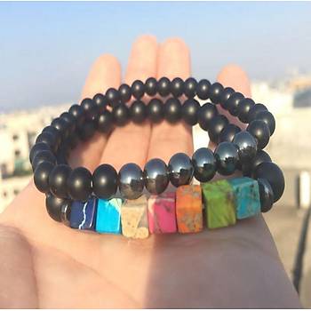 7 Renk Küp Şifa Çakra Bileklik ve Boncuklu Strand 2 Çift Set 