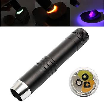 3 Renkli 18650 5W Fener Beyaz + Sarı + 395nm UV Yeşim Takı Taş Amber Tanımlama