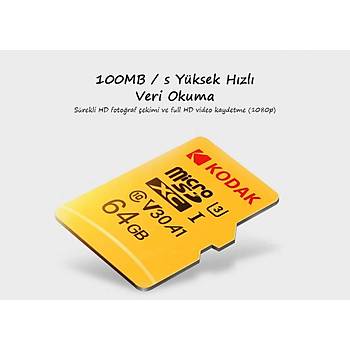 Kodak TF Mikro SD Kart 64 GB U3 V30 A1 4K Yüksek Hızlı Çözünürlük İçin Destek