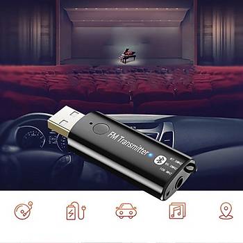 Bluetooth 5.0 FM Hifi Ses Müzik Verici USB Adaptörü 3.5mm Aux Araç Ev Tv