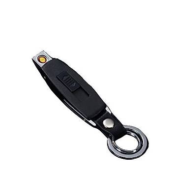 2 in 1 Tesla Çakmak Anahtarlık USB Şarjlı Anti Rüzgar Tungsten Kızdırmalı