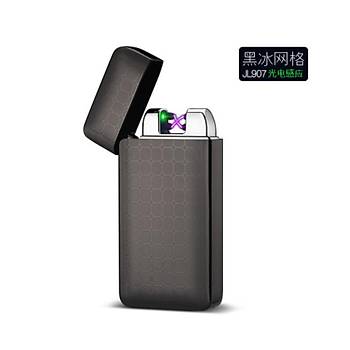 Çift Ark Plazma Alevsiz Çakmak USB Şarjlı Güvenli Yeşil Lacer Sensör Gray Cubes