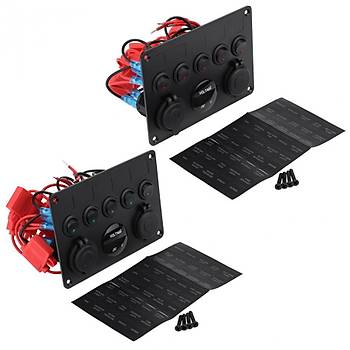 Marin Tekne Yat Atv Karavan 5 Anahtar Çift Usb 2.1A Şarj Dijital Voltmetre Çakmak Panel