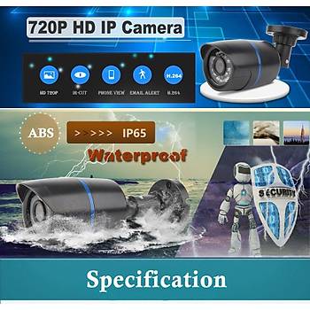 IP HD Kamera 1280x720P Su Geçirmez Gece Görüþ P2P Onvif