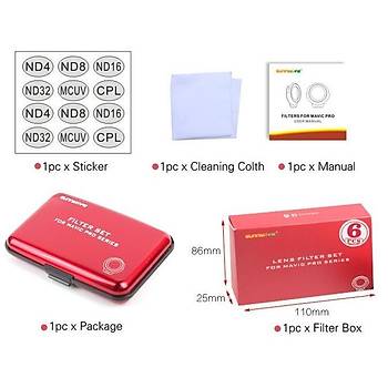 DJI Mavic Pro Platinum Kamera İçin Kızaklı Optik Lens 6 lı Filtre Set MCUV + CPL + ND8