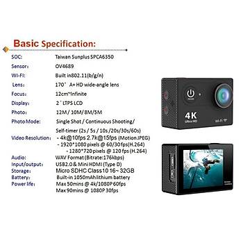 EKEN Ultra HD WiFi 4K H9 Aksiyon Spor Kamera