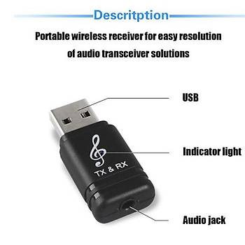 Bt V5.0 Usb Verici Alıcı Stereo Ses Müzik A2DP AVRCP Adaptörü Tv den Kulaklığa 