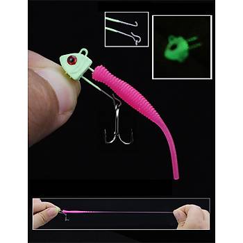 PROFISHER 2 Adet Kur�un Fosforlu Kafa ��neli Silikon Yem 5.5 cm 2.2g 