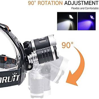 Uv + 2 Beyaz Led Zoom Ayarl Kafa Lambas + 2*18650 Pil TMWT