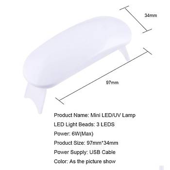 UV LED Lamba 6W Tırnak Oje Kurutma Makinesi Taşınabilir Mikro USB Kablosu 
