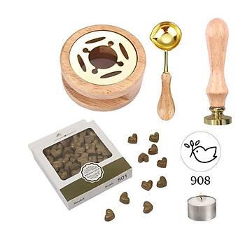 Davetiye Mum Mühürü Uygulama Seti Ahşap Rengi 908 Barış Güvercini