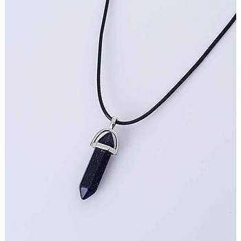 Kuvars Kristal Kolye Lapis Lazuli Altgen Stun Siyah Suni Deri Kordon