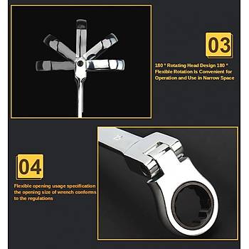 Esnek Cırcır Anahtar 14 Set Açık Uç ve Halka 6-19mm Krom Vanadyum