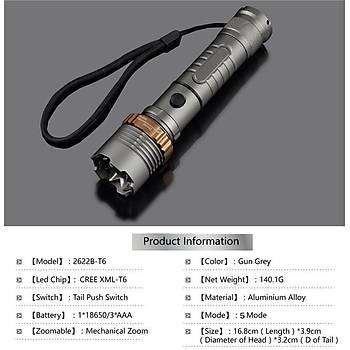 LED Taktik El Feneri 8000lm 500mt CREE XM-L T6 5 modlu + arj Adaptr +18650 Pil