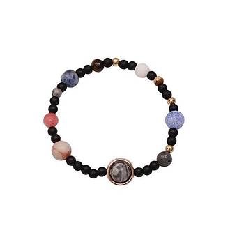 Galaksi 10 Gezegen Şifa Çakra Denge Bileklik Doğal Siyah Lava Reiki Taş 