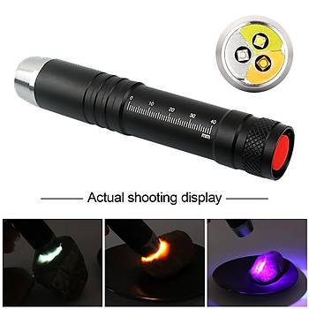 365nm UV - Beyaz - Sar 3 Renk LED Fener 10W Tak Para Kimlik Pet