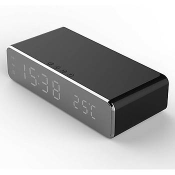 Qi Kablosuz Telefon Şarjlı LED 12/24 Çalar Saat Dijital Masa Saat Termometre 