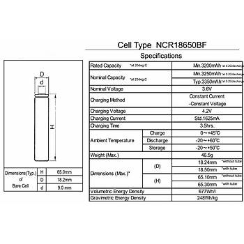 SANYO NCR18650BF 3400mAh 3.7V Li-lon arjl Pil