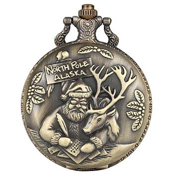 Klasik Kuvars Köstekli Cep Saati Bronz Antika Kolye Zincirli Christmas Deer Desenli