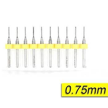 PCB Mikro Karbür CNC Matkap Ucu 10lu Set 0,75mm Tungsten 18 Shank