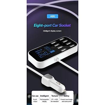 8 USB Portlu LED Ekran Ara ve Masast arj  Adaptr 40W 2.4A 