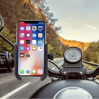 Alüminyum Motorsiklet Cep Telefonu Tutucu Stand USB Şarj Çıkışlı Gidona Montaj