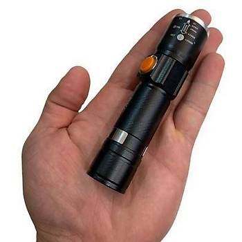 Mini Fener Dahili Batarya Kendinden USB �arj Soketli T6 Led Zoom