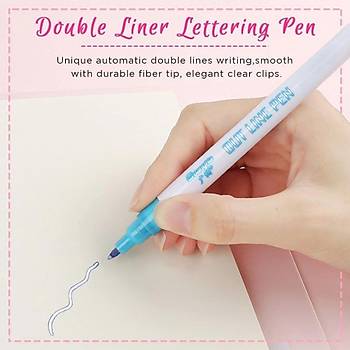 Çift Hat Out Line Pen 12 Renk Kontür Vurgulayıcı Dekoratif 2mm Uç