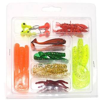 PROFISHER 33 lü Set Silikon Jiket İğne Kurşun Kafa Sahte Yem Set  