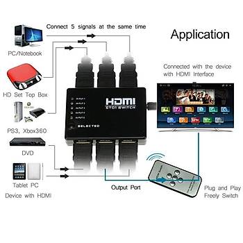 HDMI 1080p Hd Spilitter 5 Port Datc Hub Kutusu ve Uzaktan Kumanada