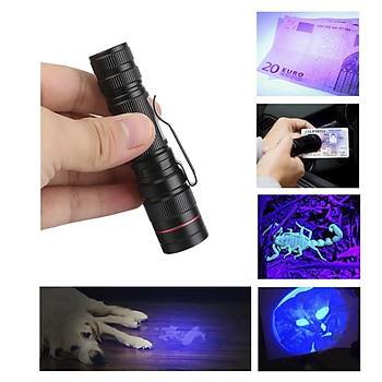 UV 395nm 5W Fener 3 Modlu Zoom Ayarl AA/14500 Pil ile alr
