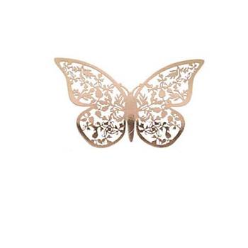 Ev Dekorasyon 3D Metalik Pirinç Renk Oyma PVC Kelebek 12 li Süsleme Model W1