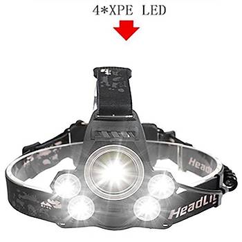 Kafa Lambası Zumlu Fener 5 Mode T6 + 4XPE Beyaz Işık 1600 Lümen