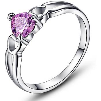 PEMBE TOPAZ 18K BEYAZ ALTIN KAPLAMA ALYANS