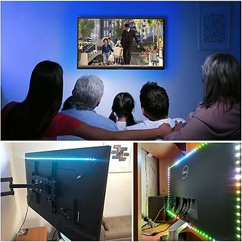 USB Çıkışlı Led RGB Çok Renkli TV Bilgisayar Arka Plan Dekoratif Işık 17 Buton Kumandalı 