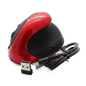 Optik Dikey Şarjlı Pilsiz Mouse 2.4GHz Ergonomik Kablosuz Kırmızı 5 Buton 
