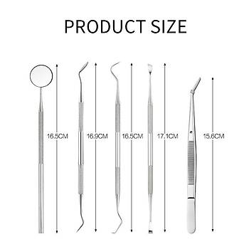 Paslanmaz �elik Di� Temizleme A��z Bak�m� 5 li Set Ayna Orak Skaler Spatula C�mb�z