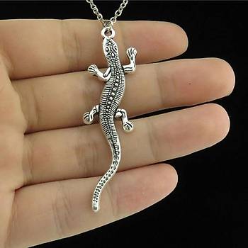 Gümüş Alaşım Unisex Geko (Gecko) Kolye Metal Zincir Kordon