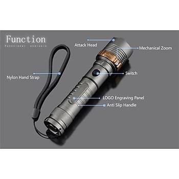LED Taktik El Feneri 8000lm 500mt CREE XM-L T6 5 modlu Yamur Geirmez