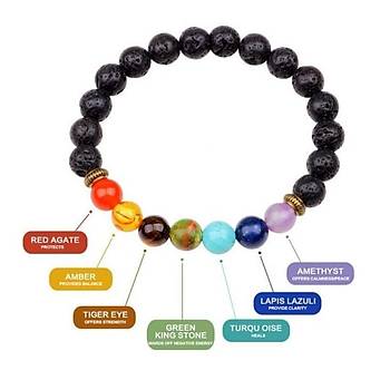 7 Renk ifa akra Denge Bileklik Doal Siyah Lava Ta 8 Zirkon Tal Ayra