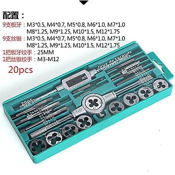 Metrik Kılavuz ve Pafta Seti 20 adet Tap & Die Diş Açma M3-M12