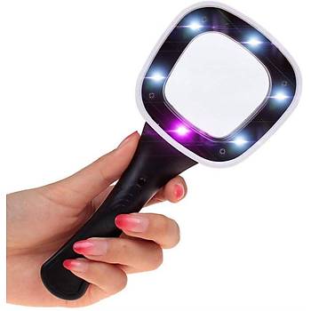 10X HD Lens 55mm 5 LED 1 UV Işıklı Kare El Büyüteç Okuma Kauçuk Çerçeve
