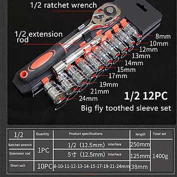 Crcr Lokma Tork Anahtar Set 1/2 10-22mm 12li Soket Set CRV